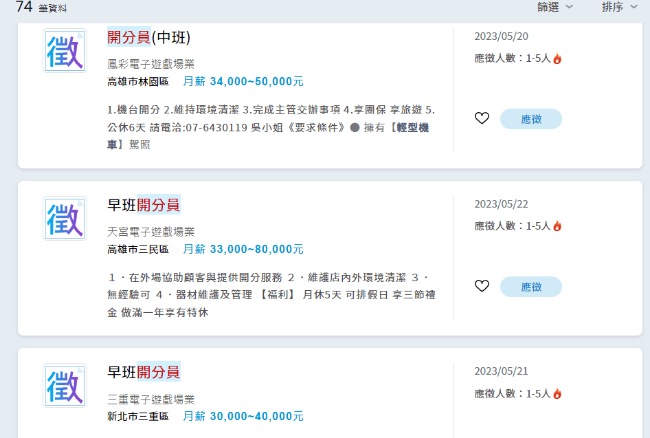 人力銀行刊登開分員廣告